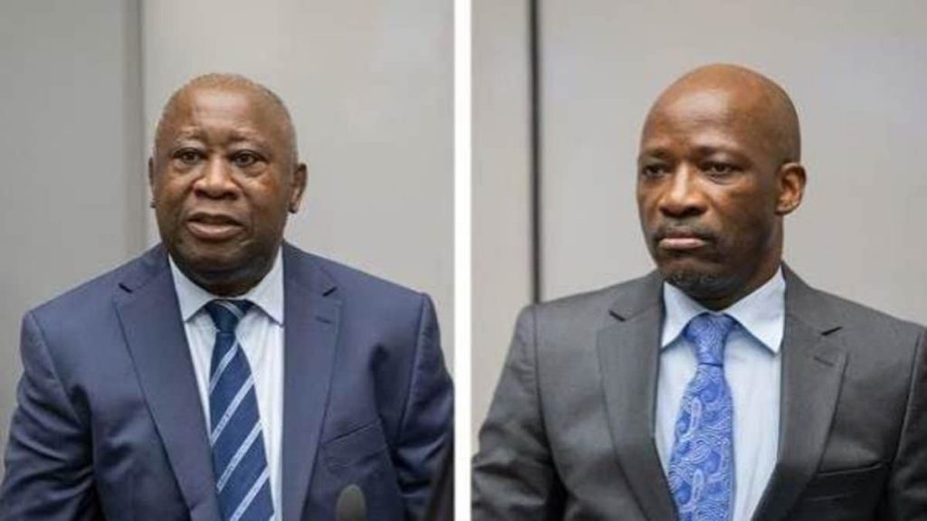 L'ancien ministre de la Jeunesse Charles Blé Goudé (g) et l'ancien président ivoirien Laurent Gbagbo (d), à la cour de la CPI, à La Haye.