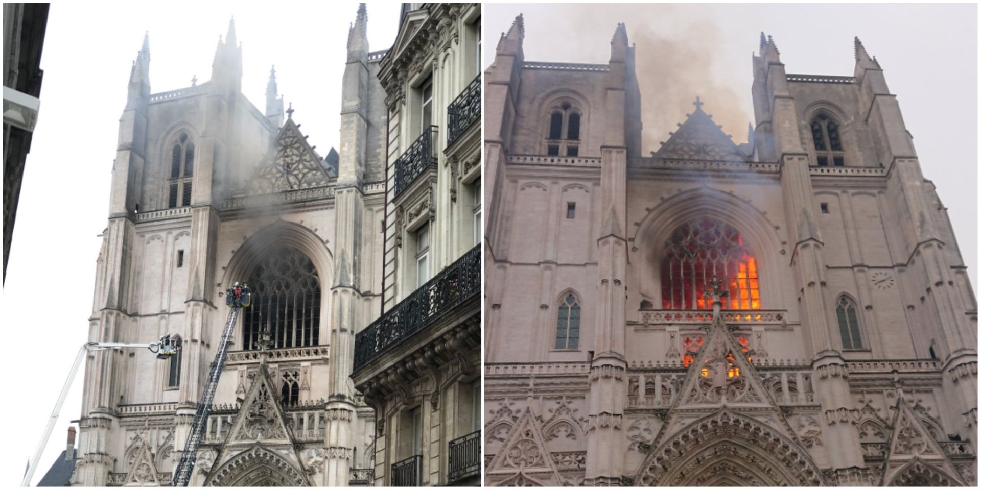 Incendie en cours à la cathédrale de Nantes (France)