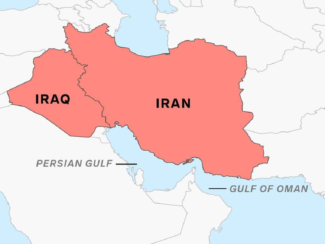 Une carte représentative des pays voisins du Moyen-orient, l'Irak et l'Iran