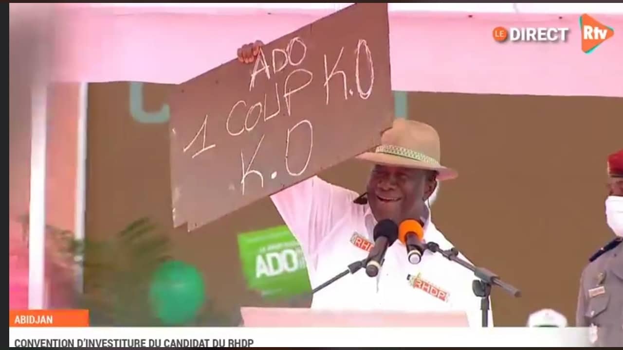 Allassane Ouattara lance le slogan 1 coup KO @ RTV