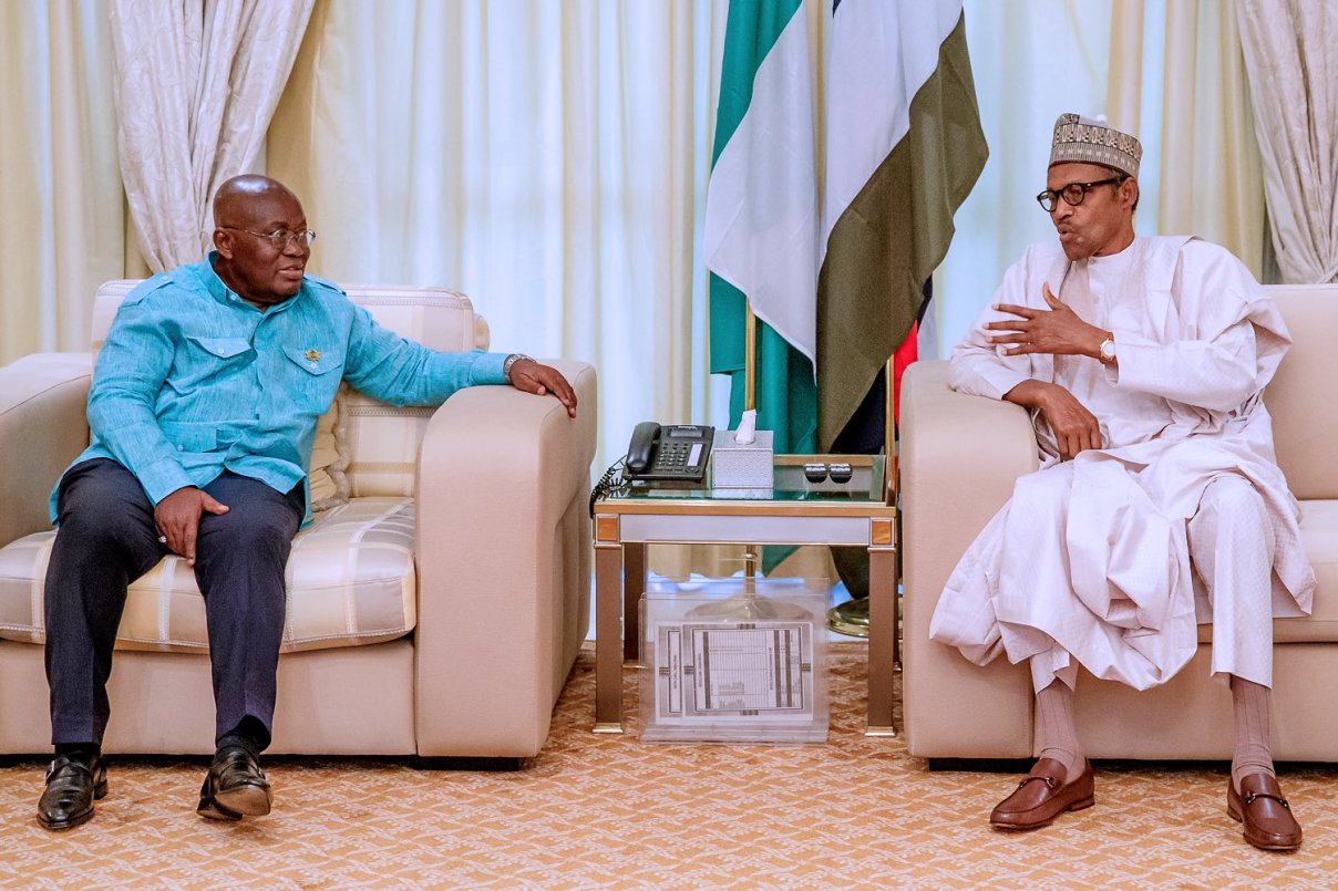 Le Président Muhammadu Buhari du Nigéria et son homologue ghanéen, Nana Akufo-Addo
