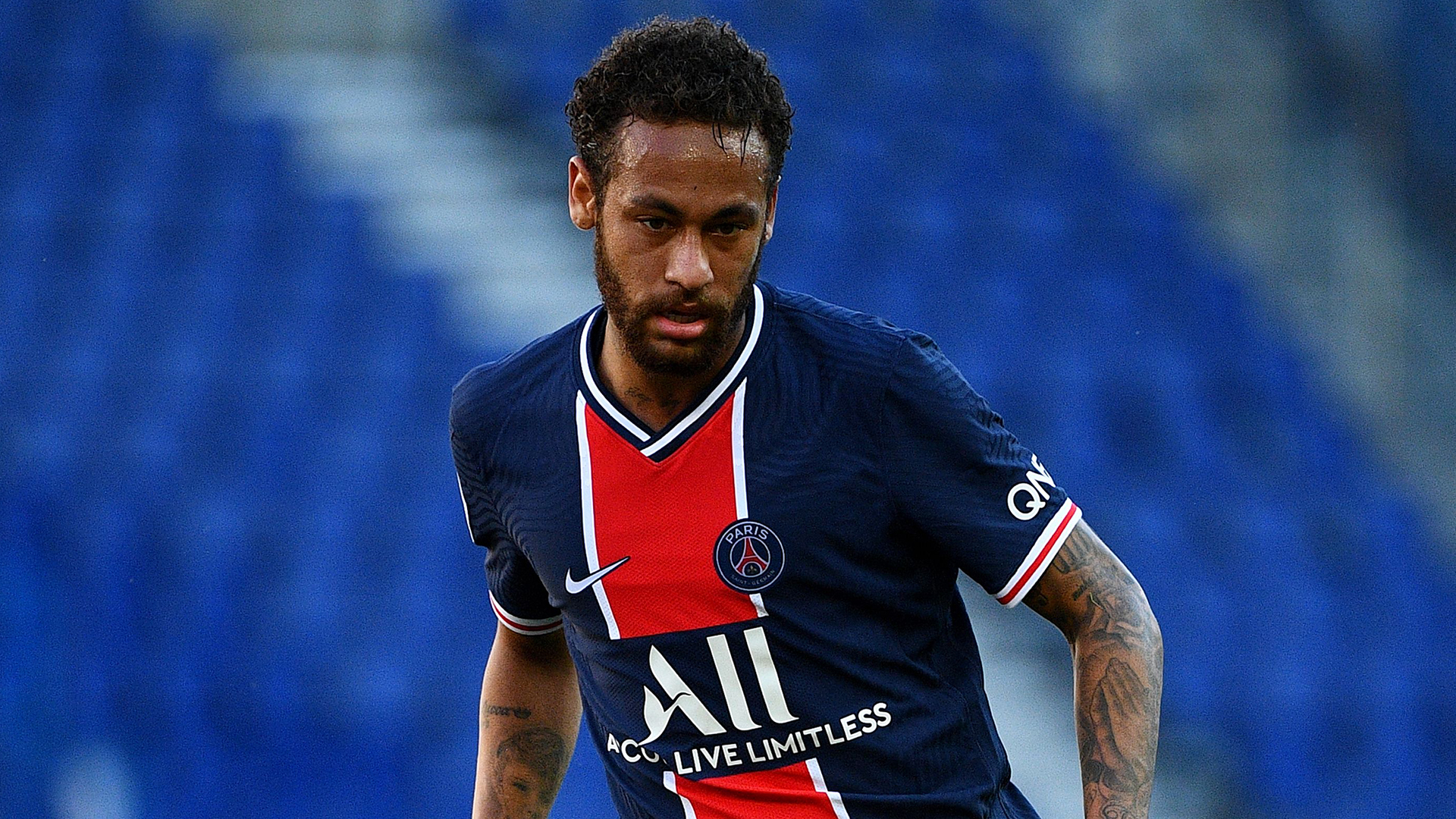 Paris Saint-Germain's Brazilian forward Neymar plays the ball during the friendly football match Paris Saint-Germain (PSG) vs Glasgow Celtic FC at the Parc des Princes stadium in Paris on July 21, 2020. (Photo by FRANCK FIFE / AFP) (Photo by FRANCK FIFE/AFP via Getty Images)