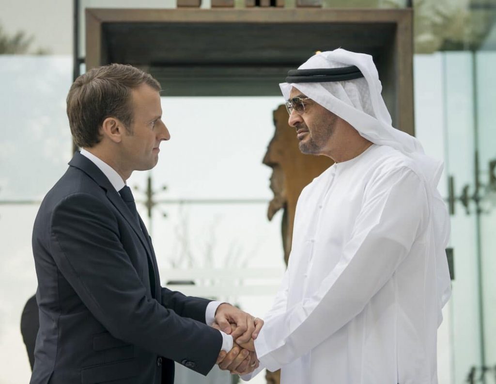 Le Président de la République, M. Emmanuel Macron lors d'une visite officielle aux Émirats arabes unis les 8 et 9 novembre 2017 à l’occasion de l’inauguration du Louvre Abu Dhabi.