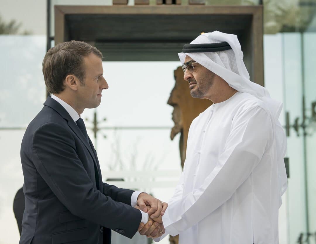 Le Président de la République, M. Emmanuel Macron lors d'une visite officielle aux Émirats arabes unis les 8 et 9 novembre 2017 à l’occasion de l’inauguration du Louvre Abu Dhabi.